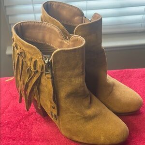 Breckelles Tan Fringe Ankle Booties‎